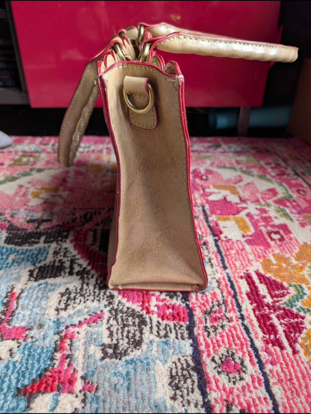 Patricia Nash Embroidered Prairie Rose Floral Satchel Bag in Beige and Pink - Picture 2 of 5